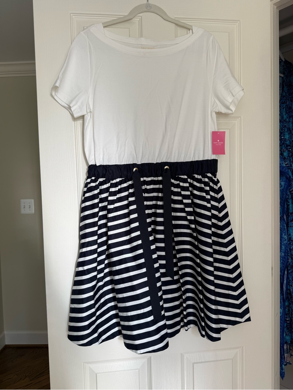 kate spade White Top with Black Striped Skirt Casual Dress